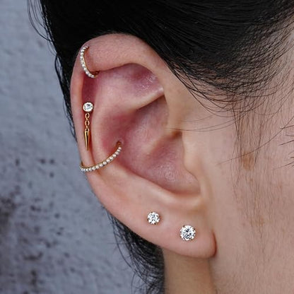 1PC ASTM F136 Titanium Mini Threadless Flat Back Stud 18G 6mm 8mm for Conch Helix Flat Tragus Labret - color: Dangle Cone - Gold