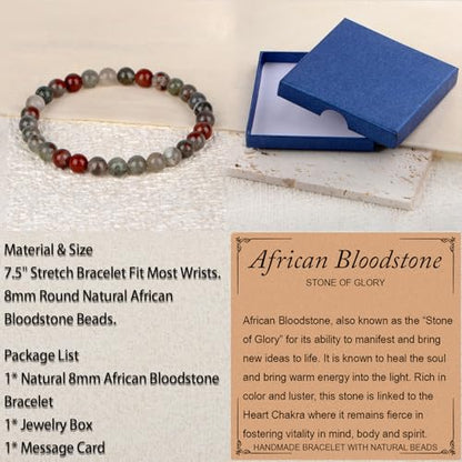 LPBeads Handmade Natural Gemstone Stretch Elastic Bracelet Healing Crystal Round Stone Beads Jewelry Gifts for Women Men - color: African Bloodstone, size: 6mm