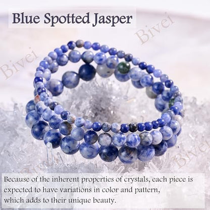 Bivei 6mm Beaded Bracelets for Women Handmade Semi Precious Natural Stone Stretch Elastic Jewelry Yoga Protection Gifts - color: Blue Spotted Jasper-Calm Flow, size: Medium 6.8-7.3 inch