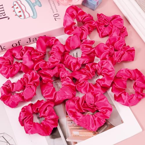 KICOSY 12 Pack Scrunchies - Neon & Hot Pink Hair Bands & Ties for Women & Girls, Party Accessories & Birthday Favors - color: hot pink