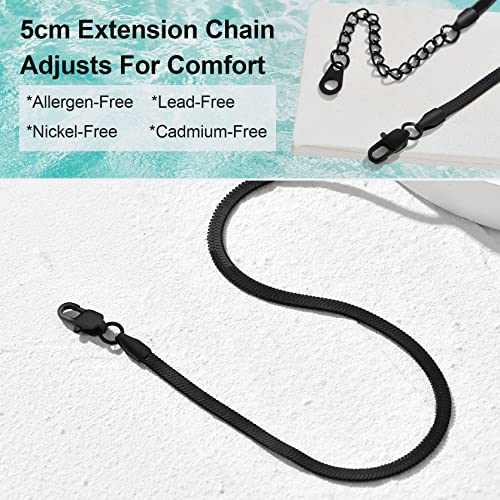 Adjustbale Link Chain Anklet for Women Summer Jewelry, 316L Stainless Steel Figaro/Wheat/Twist Rope/Cuban Foot Bracelet-Waterproof, Resizable 9"-12" (Gift Box Included) - color: 6, Herringbone - Black-3mm
