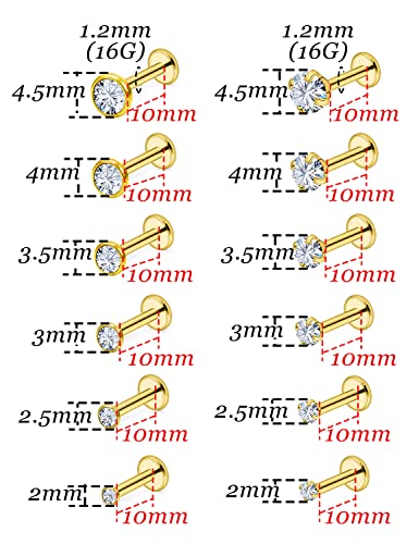 16G Lip Rings Stainless Steel Tragus Helix Conch Piercing Jewelry Snake Bite Piercing Monroe Lip Rings Labret Medusa Cartilage Lobe Earrings Piercing Jewelry CZ 2MM 2.5MM 3MM 3.5MM 4MM 4.5MM - color: 10MM-Gold,2mm/2.5mm/3mm/3.5mm/4mm/4.5mm
