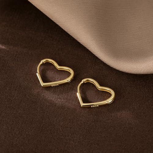 Reffeer Solid 925 Sterling Silver Heart Earrings Hoop Minimalist Sleeper Huggie Earrings For Women - color: B-Yellow