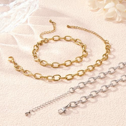 KYUNHOO 6.7 Inches Bracelet Chain for Jewelry Making Adjustable Extender | 10pcs Stainless Steel Jewelry Links on Bulk Silver and Gold Plated Embossed Oval Chains for Bracelets DIY - color: oval cable