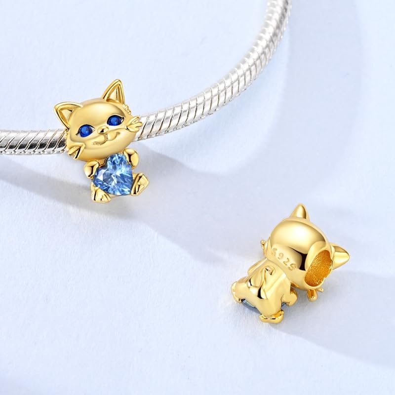 Birthday Fashion Heart Dangle Charm for Bracelets and Necklace Pendant Bead Charms Jewelry Present for Women Family Friends - style: Golden Cat