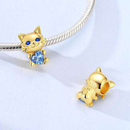 Birthday Fashion Heart Dangle Charm for Bracelets and Necklace Pendant Bead Charms Jewelry Present for Women Family Friends - style: Golden Cat