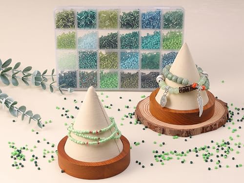 LAIDANLA 7500pcs Mix Green Glass Seed Beads Kit for Jewelry Making with 3mm Tiny Bead and 4mm/6mm Bugle Tube Bead 24 Colors Waist Embroidery Beads for Bracelets Necklaces DIY Craft Beaded Plant Kit - color: Green