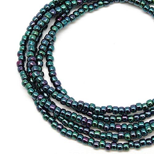 Kathy Bankston Handmade Metallic Blue Purple Seed Bead Necklace, Thin 2mm Single Strand Beaded Necklace