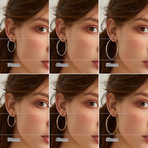 4 Pairs Silver Gold Hoop Earrings for Women | 14K Gold Plated Hoop Earrings Set Hypoallergenic Earring Lightweight Dangle Earrings Set - color: 6 Pairs Silver+Gold-30/40/50mm