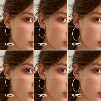 4 Pairs Silver Gold Hoop Earrings for Women | 14K Gold Plated Hoop Earrings Set Hypoallergenic Earring Lightweight Dangle Earrings Set - color: 6 Pairs Silver+Gold-30/40/50mm