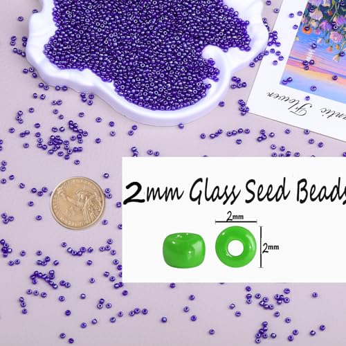 2mm Glass Seed Beads Bulk, Metallic Blue 12/0 Tiny Round Seed Bead, Small Mini Pony Craft Beads for Bracelet Necklace Wrist Jewelry Making Beading Weaving DIY Crafts Supplies - color: Metallic Blue