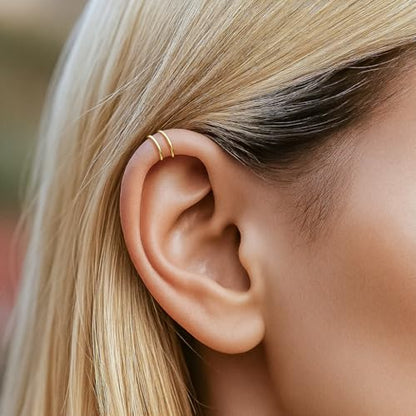 14K Gold Filled Ear Cuff – Tiny Non-Piercing Helix Hoop – Dainty Double Ear Wrap for Women – Hypoallergenic Cartilage Cuff