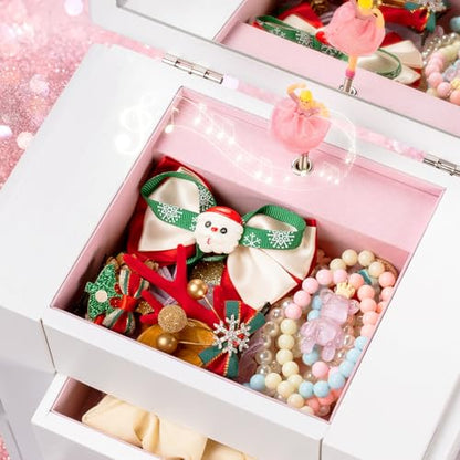 Emfogo Jewelry Box for Girls, Musical Jewelry Box with Spinning Dancer Gifts for Little Girls Christmas New Year Birthday Children's Day, 5 Layer Large Wooden Kids Music Jewelry Organizer Box(White) - color: White