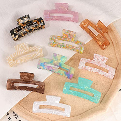 Magicsky 10 Pcs Resin Hair Claw Clips For Women Thick Thin Hair Updos, Long | Acrylic Celluloid Large Claw Clip, Mermaid Pearlescent/Sweet Pink/Marble Pattern, Strong Hold 90s Cute Girls Hair Accessories - color: Multicolor B