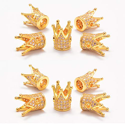 AD Beads Zircon Pave Rhinestones Crown Big Hole Bracelet Connector Spacer Beads (10 Pcs Clear on Gold Crown (9x12mm)) - color: 10 Pcs Clear on Gold Crown (9x12mm)