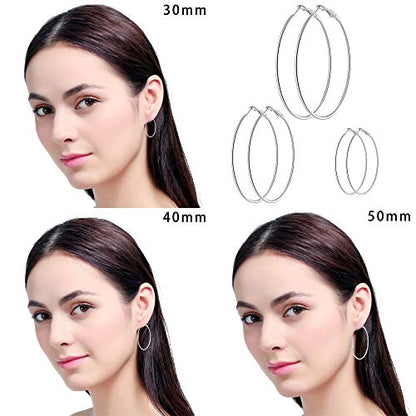 5/12 Pairs Gold Silver Plated Hoop Earrings for Women, Hypoallergenic Stainless Steel Hoops Earrings Set, Lightweight Large Small Hoops Women Earrings Loop Earrings Set - color: 5 Pairs Silver Plated Hoop Earrings