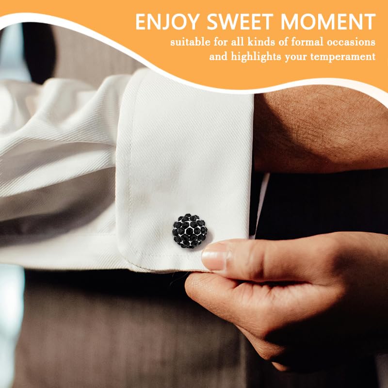Round Rhinestone Cufflinks for Men Tuxedo Shirt Studs Crystal Ball Cufflinks French Cuff Links for Men Wedding Business Prom - color: Black