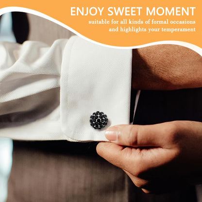 Round Rhinestone Cufflinks for Men Tuxedo Shirt Studs Crystal Ball Cufflinks French Cuff Links for Men Wedding Business Prom - color: Black
