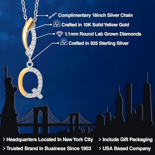 Gem Stone King Initial Pendant Necklace Letter A to Z Alphabet | 10K Yellow Gold and 925 Sterling Silver | White Lab Grown Diamond | Gift Women Mother's Day Wife Mom Girlfriend Anniversary Birthday | - style: Initial Q