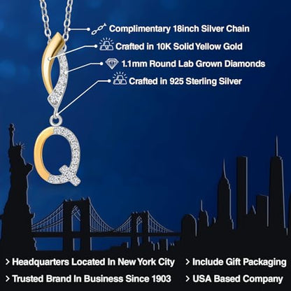 Gem Stone King Initial Pendant Necklace Letter A to Z Alphabet | 10K Yellow Gold and 925 Sterling Silver | White Lab Grown Diamond | Gift Women Mother's Day Wife Mom Girlfriend Anniversary Birthday | - style: Initial Q