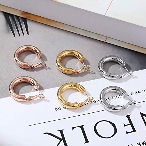 sovesi Chunky Hoop Earrings for Women, 14K Gold Plated Thick Hoops | 5mm Thick Hollow Tube Chunky Lightweight Hypoallergenic Hoop Earrings for Women - style: Silver 25MM