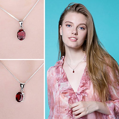 JewelryPalace Natural Gemstone Garnet Peridot Amethyst Citrine Blue Topaz Birthstone Solitaire Pendant Necklace Jewelry Set, 14k Gold Plated 925 Sterling Silver Necklaces for Women, 18 Inch Box chain - color: G-Sterling Silver-Garnet