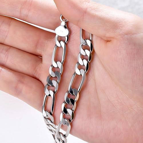 ⅓inch(8mm) White Gold Figaro Chain Bracelets for Men,Luxury Mens Bracelet,High-end Silver Chain Bracelets for Women,Hypoallergenic Durable Stacking Bracelet Gift for Boyfriend,Dad,Grilfriend 7.5-9IN - size: 9IN