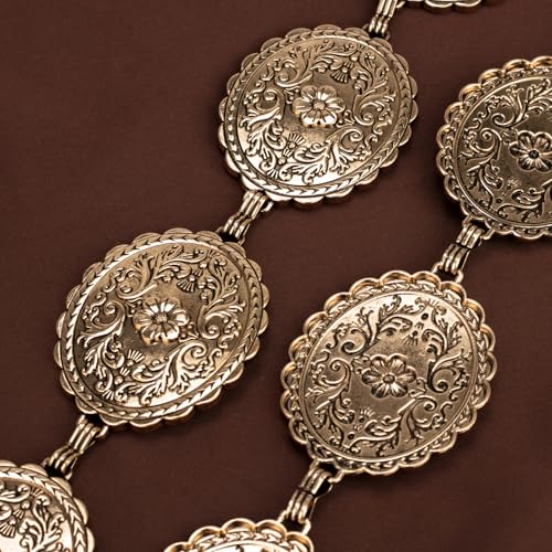 ILuvatar Western Metal Concho Belt for Women Cowgirl Waist Chain for Women Dress Pants Adjustable - color: Gold-t50