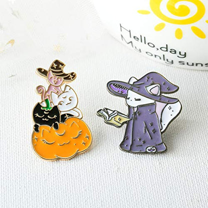 Cute Enamel Lapel Pins Set Cartoon Animal Plant Floral Fruits Foods Brooches Pin Badges for Clothing Bags Backpacks Jackets Hat DIY - color: Pumpkin Witch