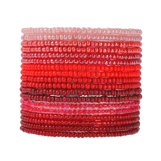 18-20PCS Colorful Bohemia Seed Beaded Bracelets Set Stackable Boho Stretch Bangle Bracelets Multilayer Boho Anket Concert Summer Beach Vaction Surf Jewelry Accessory - color: Red-20pcs