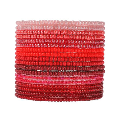 18-20PCS Colorful Bohemia Seed Beaded Bracelets Set Stackable Boho Stretch Bangle Bracelets Multilayer Boho Anket Concert Summer Beach Vaction Surf Jewelry Accessory - color: Red-20pcs