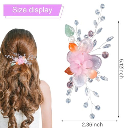 Wedding Hair Clips, Crystal Hair Pins Pearl Rhinestone Hair Barrettes, Bridal Flower Hair Pieces Pearl Headpieces Hair Accessories for Women Girls (White&Pink) - color: White&Pink