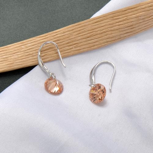 8 MM Cubic Zirconia Bare Diamond Cut Crystal Dangle Earrings for Women - color: Champagne