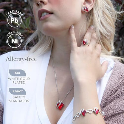 Infinity Love Heart Stud Earrings for Women, Birthstone and Healing Stone, Gifts for Mom, Wife, and Her, Silver Plated - color: 01-January & July-Siam Ruby Red