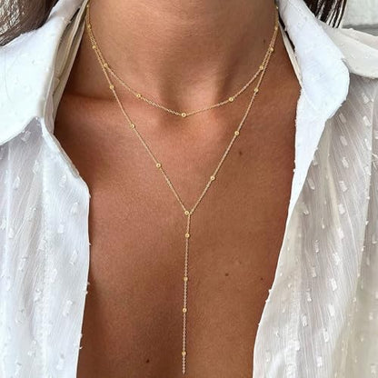 Layered Necklace for Women Dainty Silver/Gold Plated Long Necklaces for Women Trendy Lariat Y Shaped Cubic Zirconia Pendant Necklaces Fashion Jewelry for Women Gift - color: Gold