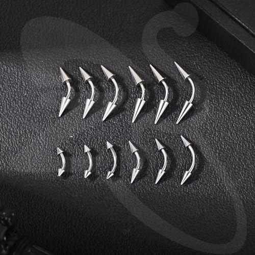 ZS 10Pcs 16G/18G Spike Eyebrow Piercing Jewelry, Internal Thread Curved Barbell Vertical Labret Lip Rings, Spike Tragus Helix Earrings Rook Nose Bridge Rings - color: B:curved barbell, size: 16g,L:10mm