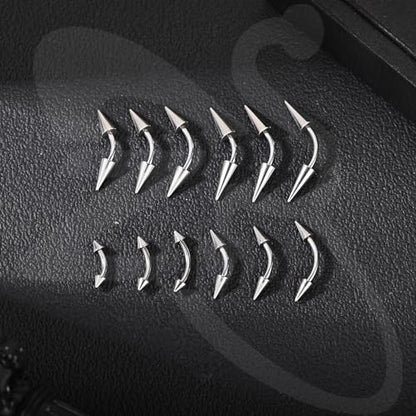 ZS 10Pcs 16G/18G Spike Eyebrow Piercing Jewelry, Internal Thread Curved Barbell Vertical Labret Lip Rings, Spike Tragus Helix Earrings Rook Nose Bridge Rings - color: B:curved barbell, size: 16g,L:6mm