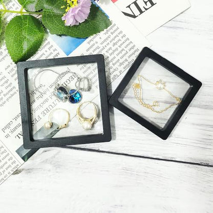 Portable Travel Jewelry Organizer, Black Square Jewelry Display Case, Transparent Window for Coins and Collections (Black, 2.75*2.75*0.51 inches +3.54*3.54*0.51 inches) - size: 2.75*2.75*0.51 inches +3.54*3.54*0.51 inches