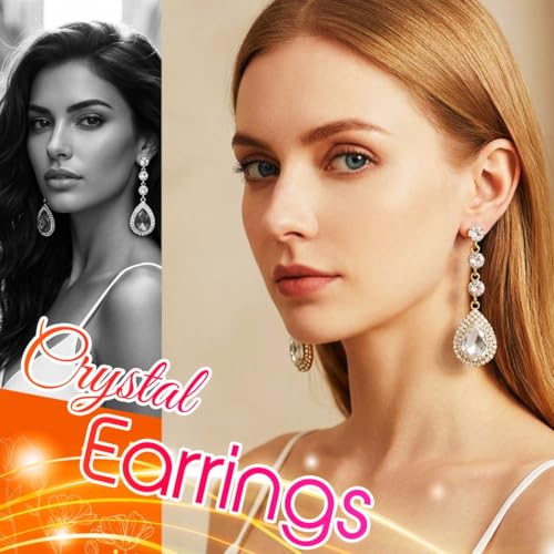 Catery Rhinestone Earrings Silver Crystal Teardrop Earrings Long Wedding Jewelry for Women - color: Gold