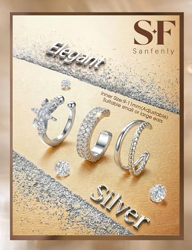 Sanfenly Ear Cuffs Earrings for Women Non Piercing | 14K Gold Plated Ear Cuffs for Non Pierced Ears, Hypoallergenic Clip on Earrings Cartilage Earring, Fake Ear Piercings - color: Silver Plated-Classic