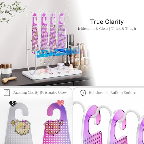Keebofly Iridescent Acrylic Earring Organizer Holder for Girls, Tweens & Women - 900 Holes Jewelry Display Stand with Rainbow Glow for Studs, Hoops, Dangles - Modern Vanity Gift - color: Iridescent Arcylic & White