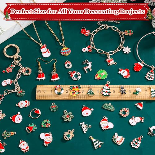 Modacraft 120 Pcs Christmas Charms for Jewelry Making, Multiple Styles Gold Enamel Pendant Charms with Santa Snowflake Tree for DIY Bracelet Necklace Earring Keychain Craft Supplies Holiday Decor Gift - style: Christmas-120 Pcs