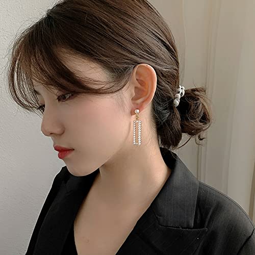 Pearl Clip on Earrings for Women Drop Clip Earrings for Women Gold Plated White Imitation Pearl Earrings Fashion - color: Rectangle Pearl