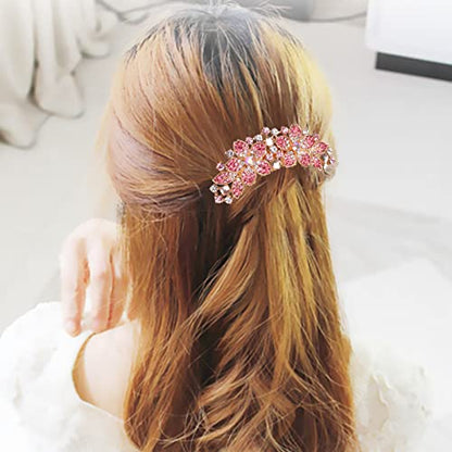 Women Rhinestone Inlaid Flower Hair Comb Hairpin Barrette Accessory,Also Perfect Mother's Day Gifts for Mom (Pink) - color: Pink