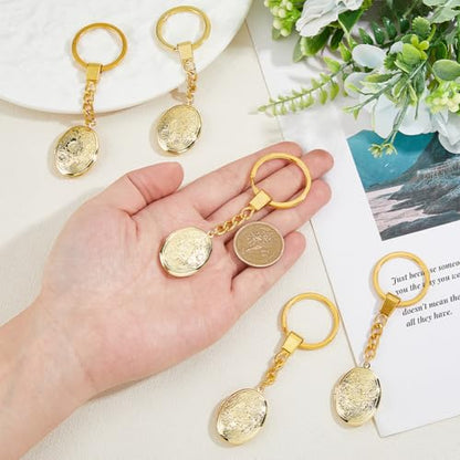 SUPERFINDINGS 5Pcs Locket Keychains Brass Memory Photo Locket Keychain Oval Flower Locket Keychains for Bag Hat Key - color: Golden