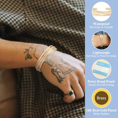 AOZEL Gold Bangle Cuff Bracelets for Women Trendy Chunky Adjustable Twist Love Textured Bracelet Jewelry Gifts - color: Gold Twisted