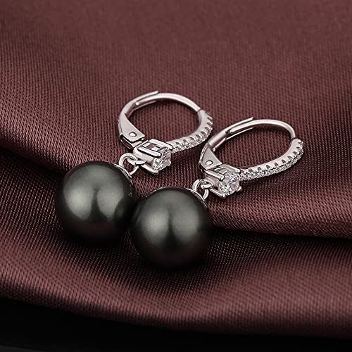 Jiamiaoi Pearl Dangle Earrings 925 Sterling Silver Pearl Earrings for Women 10mm White/Black Pearls - color: A3-Black-10mm Pearl
