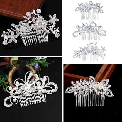 3 Pieces Bridal Hair Side Combs, Crystal Hair Combs, Bridal Bridesmaid Rhinestone Hair Accessories Party Headpieces（Silver）