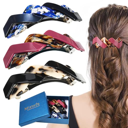 Mistofu 3.93in Large Premium Acetate Barrettes for Women - Elegant French Retro Accessories for Thick Hair Daily Wear - color: mahua25
