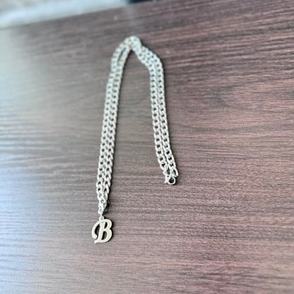 Stainless Steel Initial A-Z Necklace for Men Women,Cuban Chain,Titanium Steel Initial Letter Pendant Charm Necklaces Accessories Jewelry for Woman Man,21 Inch Chain - color: B
